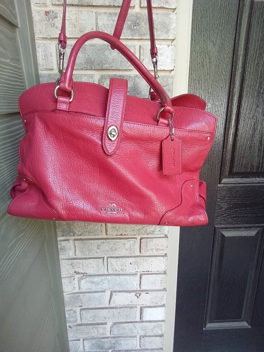 The Coach Mercer 24 Satchel Crossbody in Deep Coral